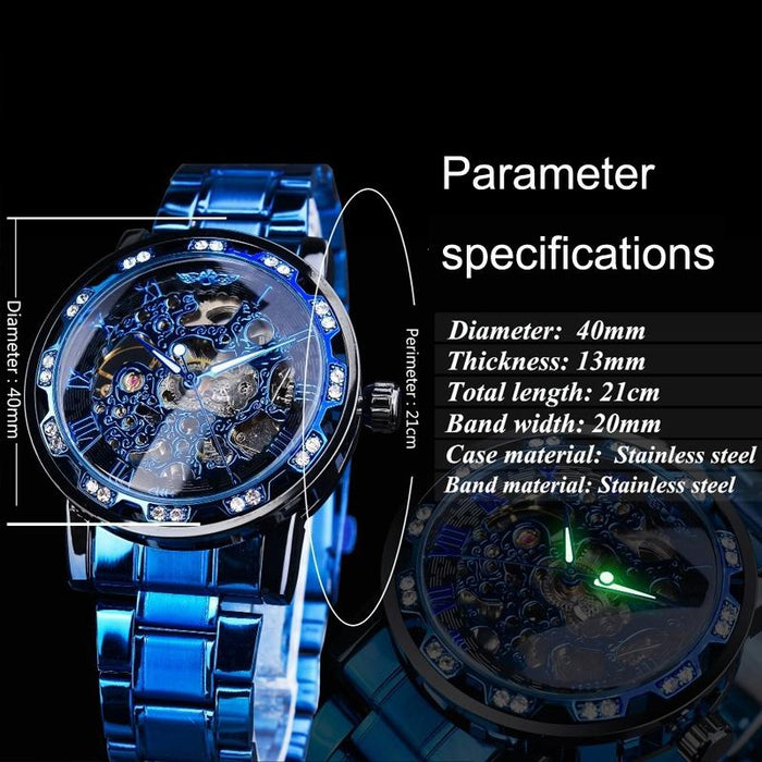 Winner Leisure Skeleton Diamond Luminous Pointer Men Manual Mechanical Watch