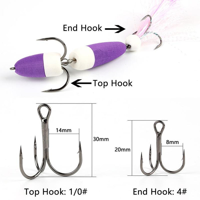 Soft Worm Bait with Foam Hook and Three Anchor Hook Size M