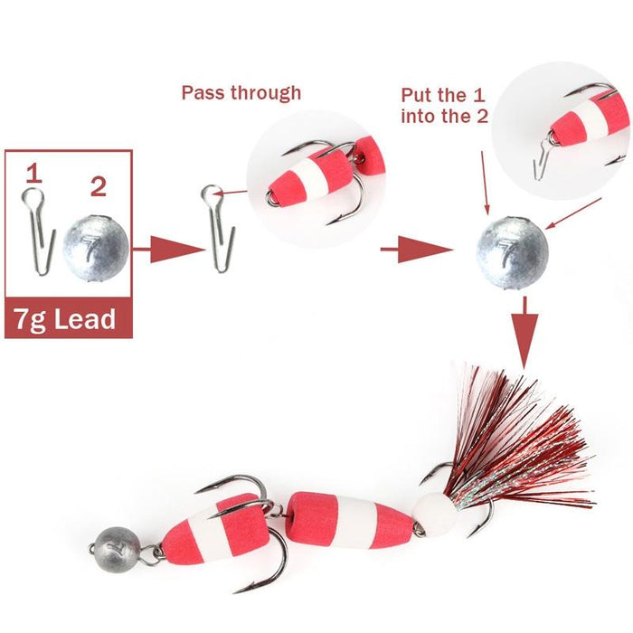 Soft Worm Bait with Foam Hook and Three Anchor Hook Size M