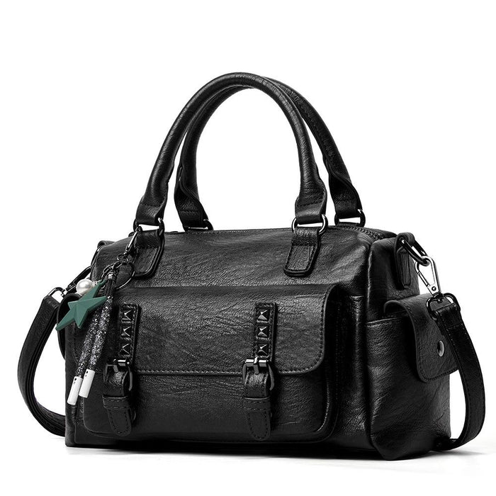 048 Pebbled Leather Multi-Compartment Handbag Large Capacity Crossbody Shoulder Bag