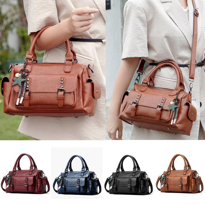 048 Pebbled Leather Multi-Compartment Handbag Large Capacity Crossbody Shoulder Bag