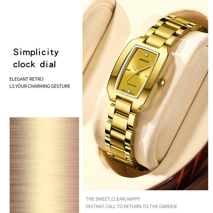 N321 Square Temperament Metal 30M Waterproof Quartz Watch Gold