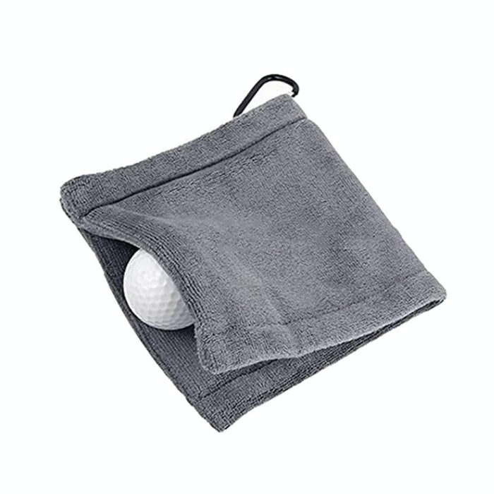 Microfiber Fleece Lining Golf Ball Cleaning Towel With Carabiner Hook Grey