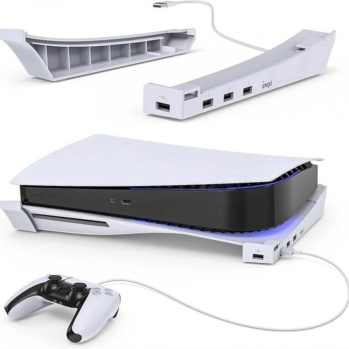 For Ps5 Horizontal Stand With 4-Port Usb Hub Base Holder