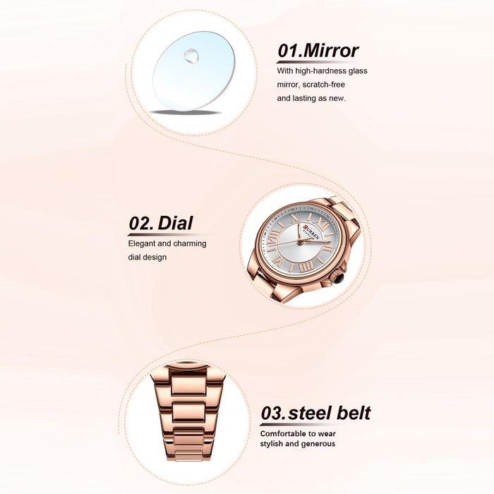 9091 Casual Steel Strap Waterproof Women Watch