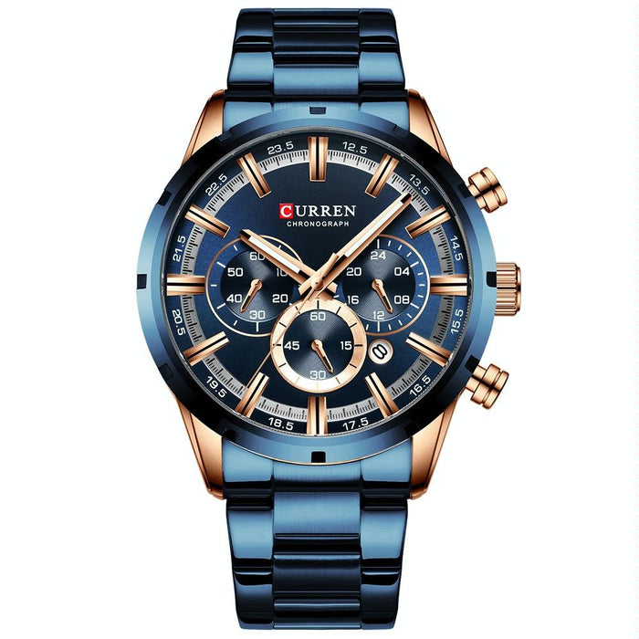 M8355 Men Waterproof Quartz Six Stitches Calendar Steel Belt Business Watch