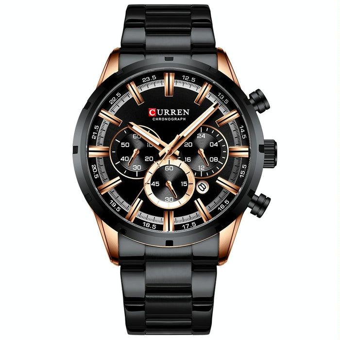 M8355 Men Waterproof Quartz Six Stitches Calendar Steel Belt Business Watch