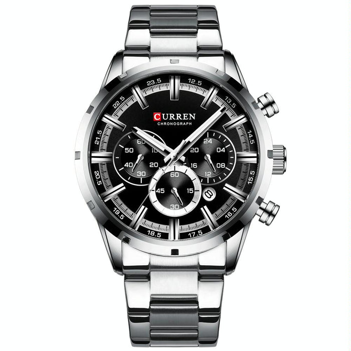 M8355 Men Waterproof Quartz Six Stitches Calendar Steel Belt Business Watch