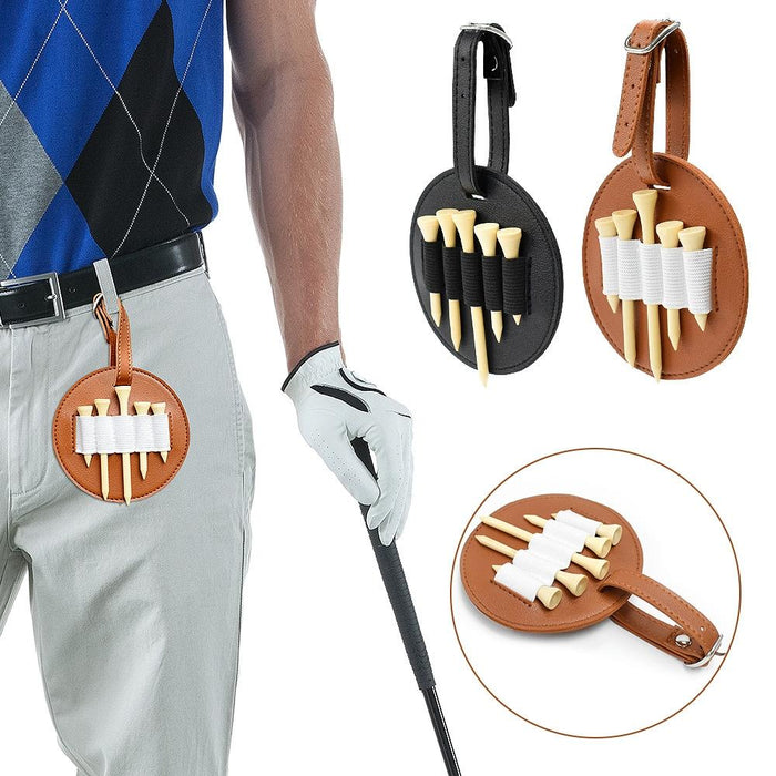 Leather Outdoor Waist Hanging Golf Spike Insert Pocket Storage Bag - Double-Sided Black