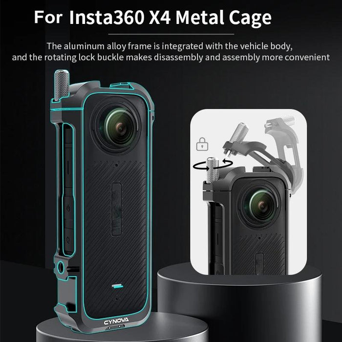 For Insta360 X4 Metal Rabbit Cage & Lens Cover Set Protective Accessories Black