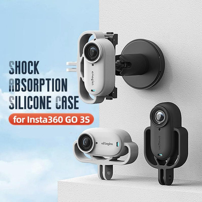 For Insta360 Go 3S Camera Amagisn Silicone Cover Shock-Absorbing Protective Case Horizontal Black