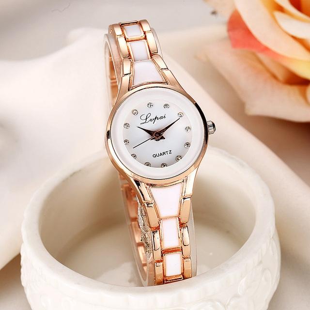 Round Dial Two-Colour Stainless Steel Strap Bracelet Quartz Watch For Women