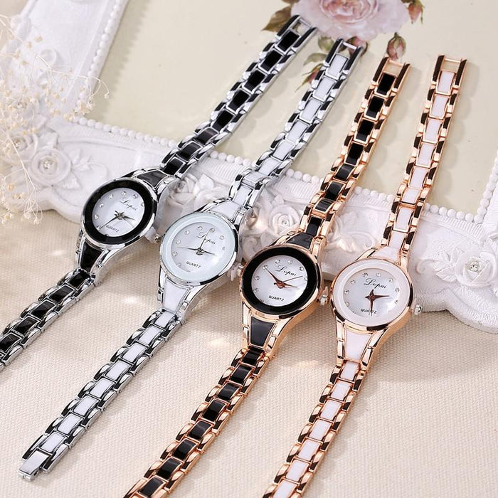 Round Dial Two-Colour Stainless Steel Strap Bracelet Quartz Watch For Women