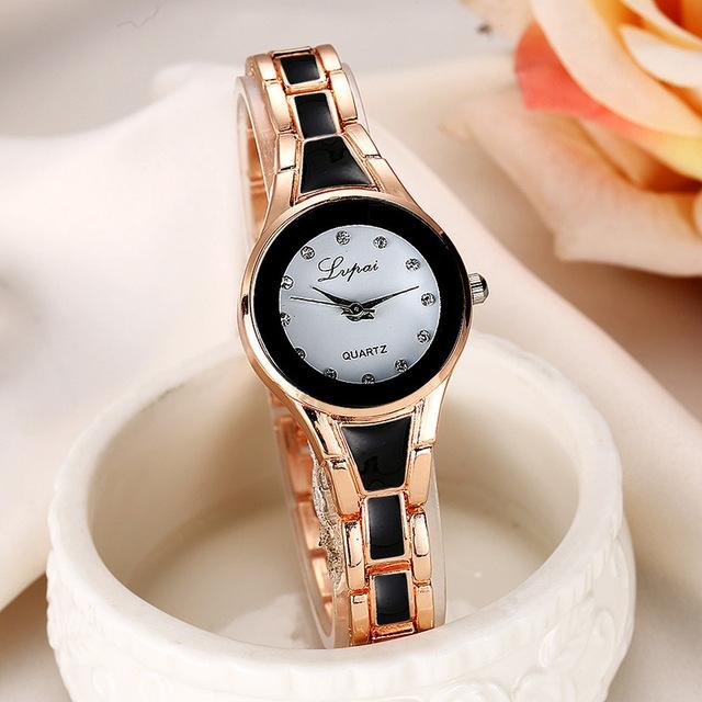 Round Dial Two-Colour Stainless Steel Strap Bracelet Quartz Watch For Women