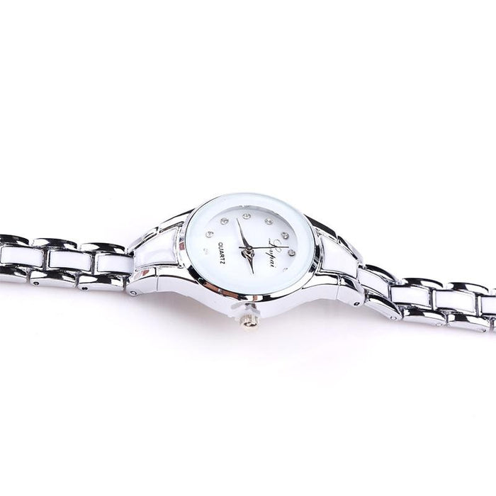 Round Dial Two-Colour Stainless Steel Strap Bracelet Quartz Watch For Women