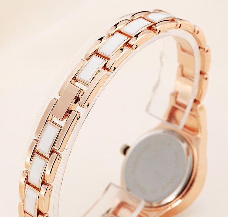 Round Dial Two-Colour Stainless Steel Strap Bracelet Quartz Watch For Women