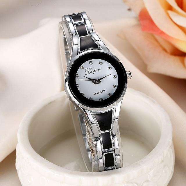 Round Dial Two-Colour Stainless Steel Strap Bracelet Quartz Watch For Women