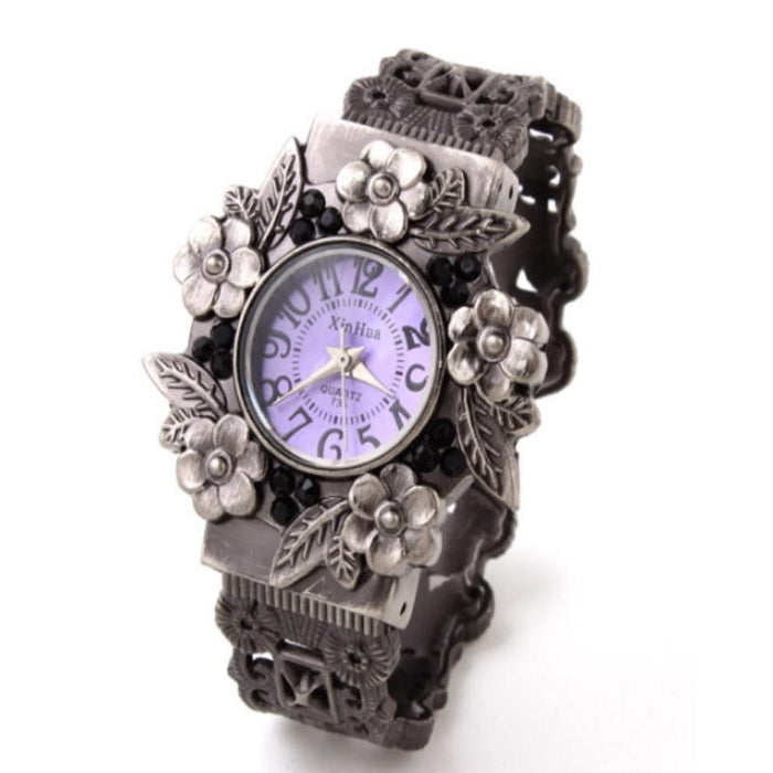 Retro Embossed Flower Bracelet Quartz Watch For Women