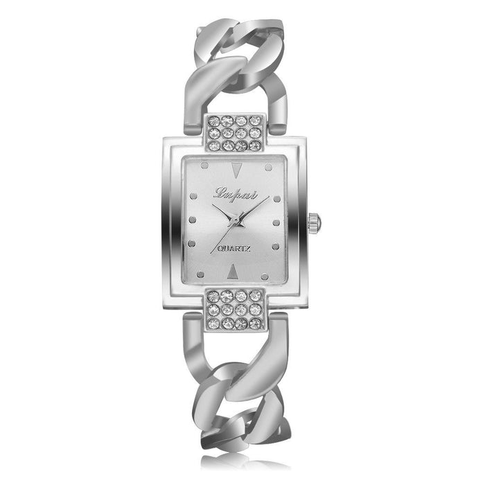 Square Dial Diamond Plated Hollow Alloy Bracelet Strap Quartz Watch For Women