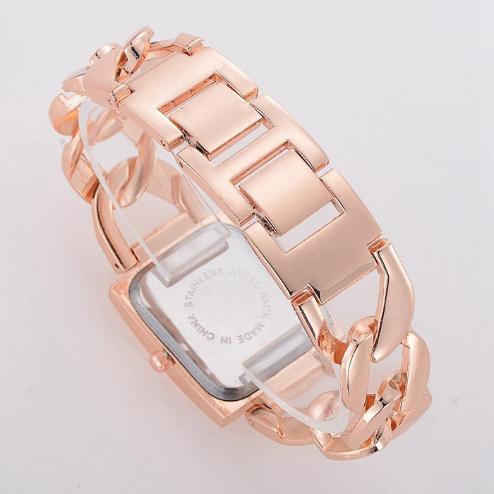 Square Dial Diamond Plated Hollow Alloy Bracelet Strap Quartz Watch For Women