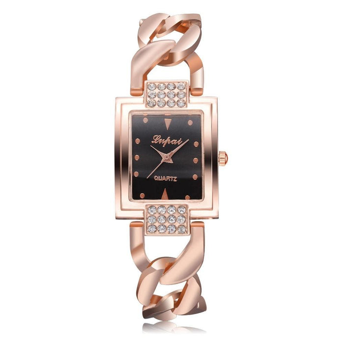 Square Dial Diamond Plated Hollow Alloy Bracelet Strap Quartz Watch For Women