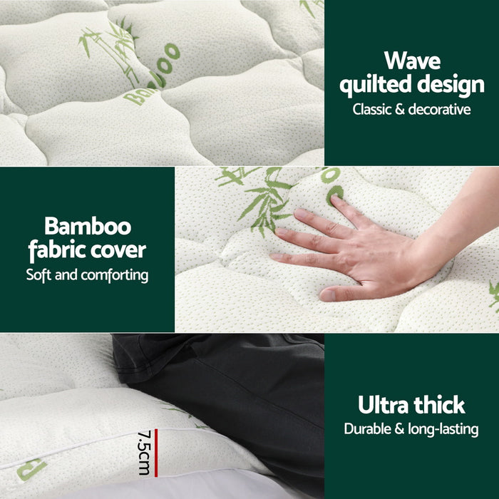 Mattress Topper Pillowtop Bamboo 7.5Cm King Single