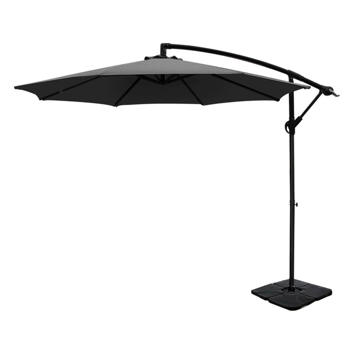 3M Umbrella W/Base Outdoor Cantilever Beach Garden Patio Parasol Charcoal