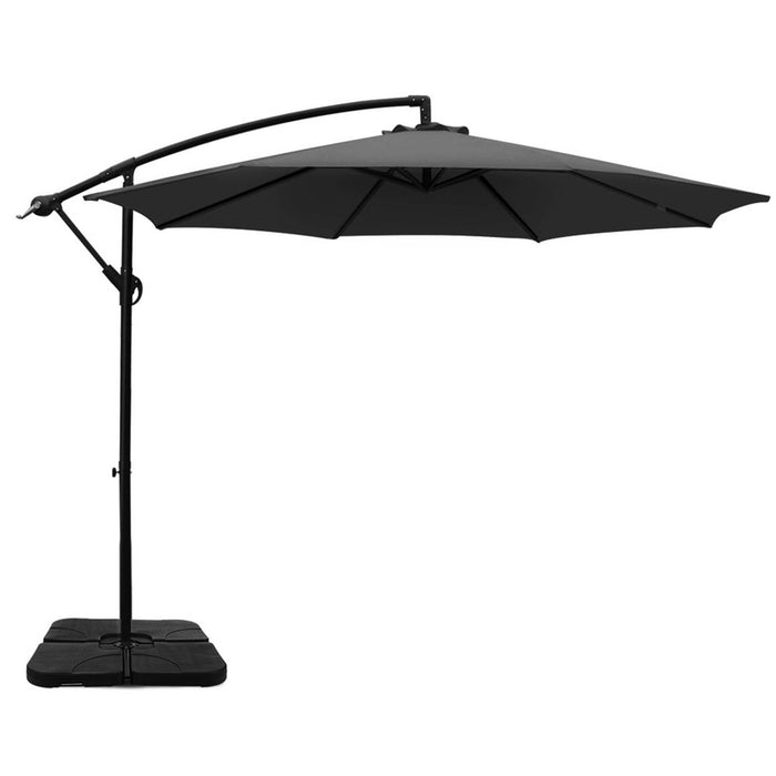 3M Umbrella W/Base Outdoor Cantilever Beach Garden Patio Parasol Charcoal