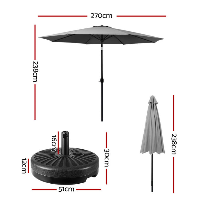 2.7M Outdoor Umbrella W/Base Pole Stand Garden Sun Charcoal