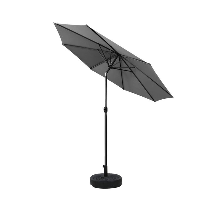 2.7M Outdoor Umbrella W/Base Pole Stand Garden Sun Charcoal