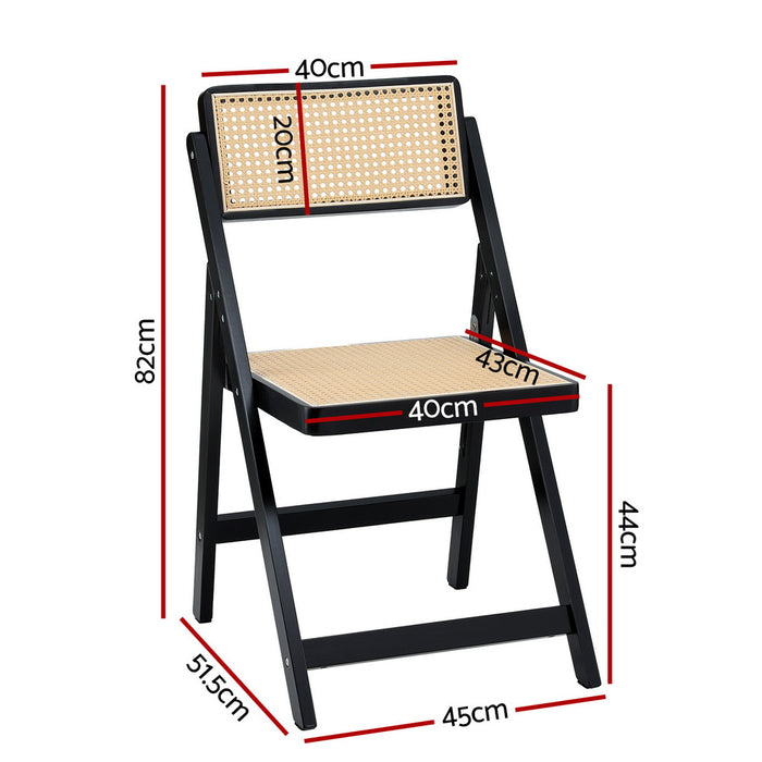 Dining Chair Wooden Rattan Foldable Black