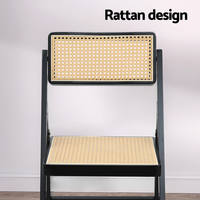 Dining Chair Wooden Rattan Foldable Black