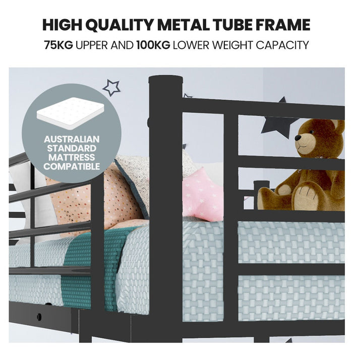 2In1 King Single Metal Bunk Bed Frame With Modular Design Dark Matte Grey