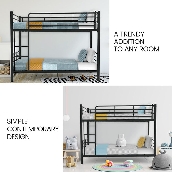 2In1 Single Metal Bunk Bed Frame With Modular Design Dark Matte Grey