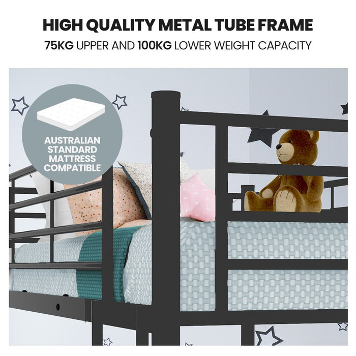 2In1 Single Metal Bunk Bed Frame With Modular Design Dark Matte Grey