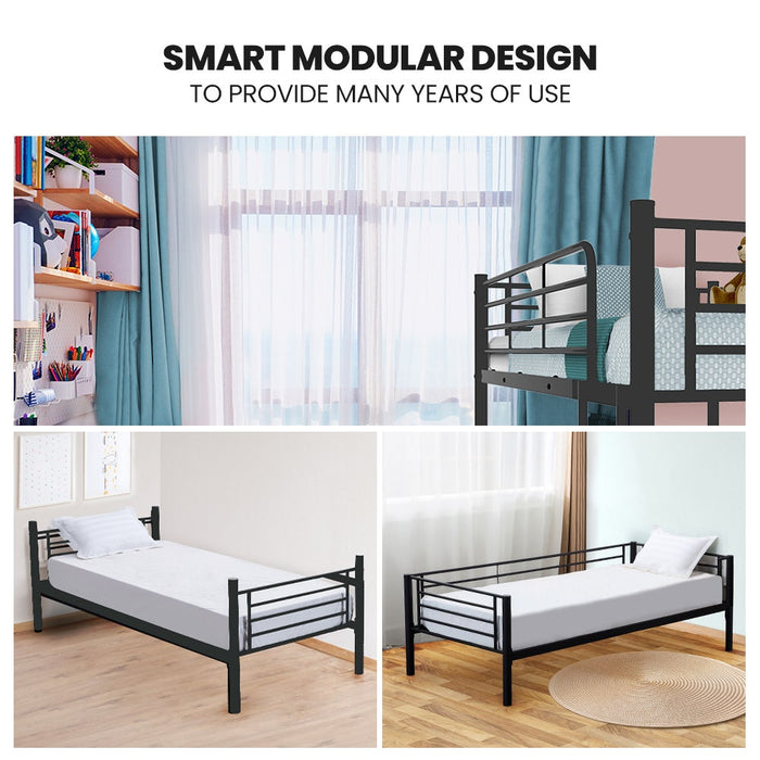 2In1 Single Metal Bunk Bed Frame With Modular Design Dark Matte Grey