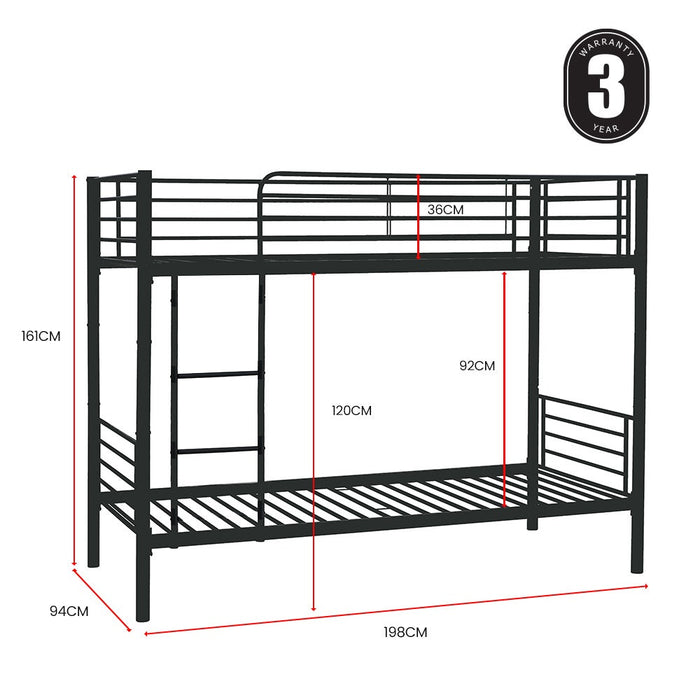 2In1 Single Metal Bunk Bed Frame With Modular Design Dark Matte Grey