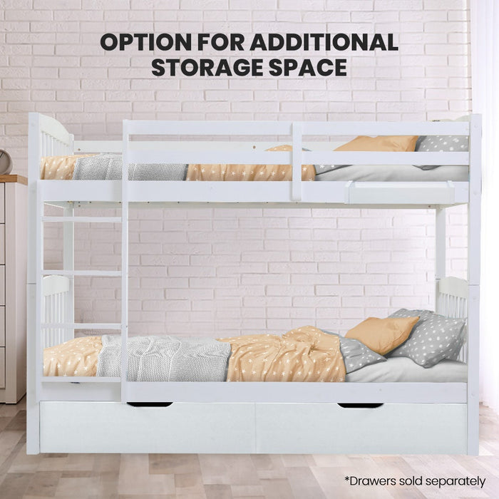 Wooden Kids Bunk Bed Frame With Modular Design That Can Convert To 2 Single White