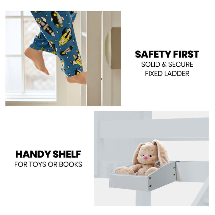 Wooden Kids Bunk Bed Frame With Modular Design That Can Convert To 2 Single White