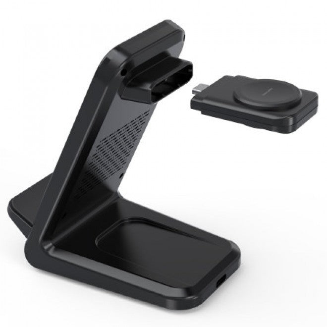 T608-F-Bk 15W 4-In-1 Wireless Charger Stand For Iwatch And Samsung Watch Black