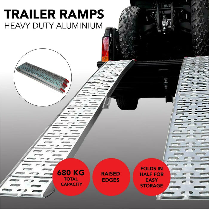 D2U Aluminum Folding Loading Ramps With Heavy-Duty 680Kg Capacity For Atvs Motorcycles Ride-On Lawnmowers