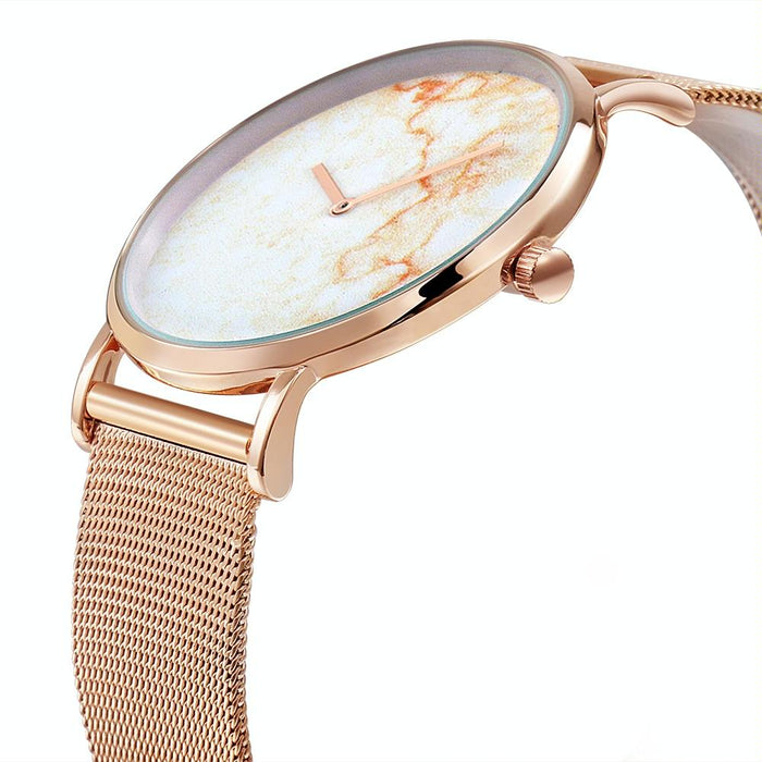 6812 Round Dial Alloy Gold Case Fashion Women Quartz Watch With Stainless Steel Band