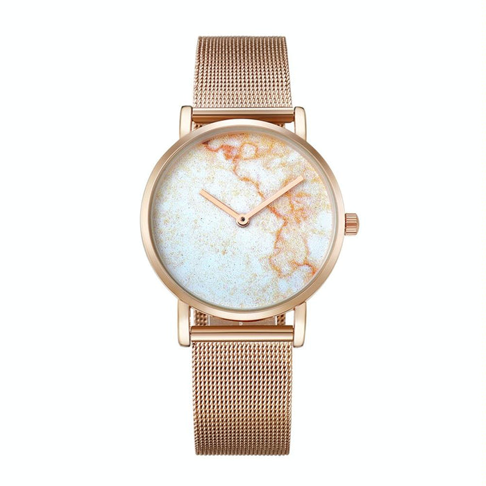 6812 Round Dial Alloy Gold Case Fashion Women Quartz Watch With Stainless Steel Band