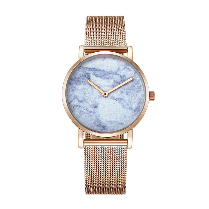 6812 Round Dial Alloy Gold Case Fashion Women Quartz Watch With Stainless Steel Band