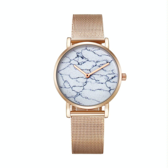 6812 Round Dial Alloy Gold Case Fashion Women Quartz Watch With Stainless Steel Band