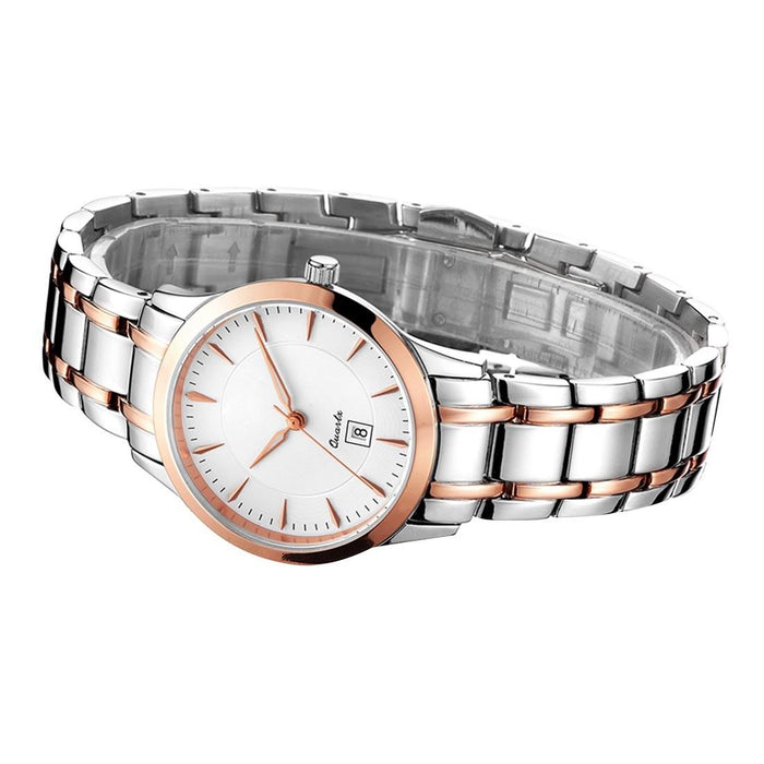 700107 Multifunctional 3Atm Waterproof Quartz Lovers Wrist Watch With Stainless Steel Band & Sapphire Window & Big Dial For Women Rose And White Window