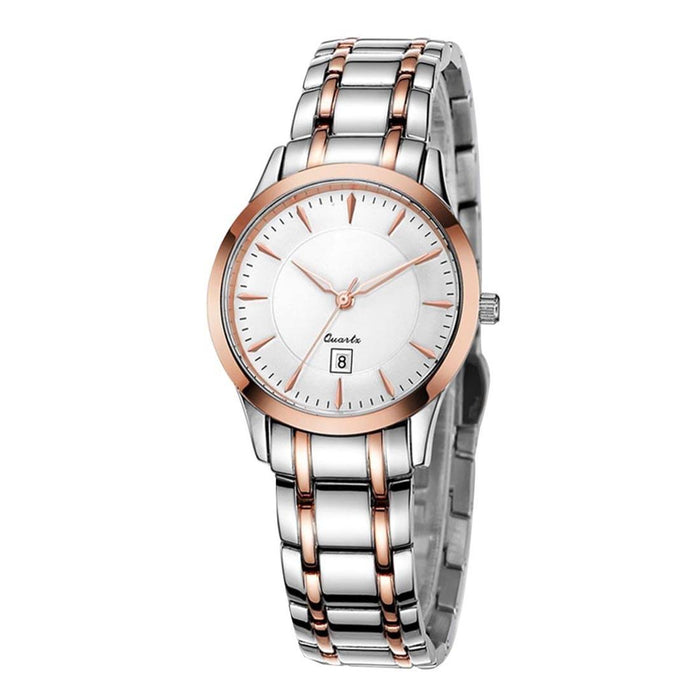 700107 Multifunctional 3Atm Waterproof Quartz Lovers Wrist Watch With Stainless Steel Band & Sapphire Window & Big Dial For Women Rose And White Window