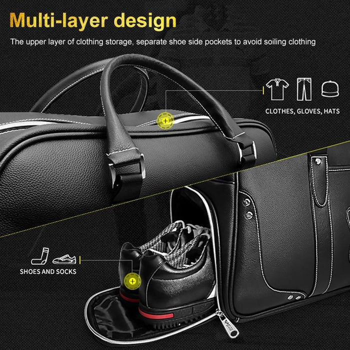 Golf Portable Large Capacity Genuine Leather Ball Bag Clothing Bag For Men Built-In Shoe Bag