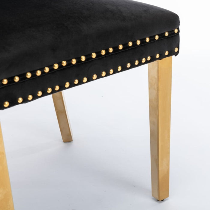 Aaden 2x Velvet Dining Chairs With Golden Metal Legs-black