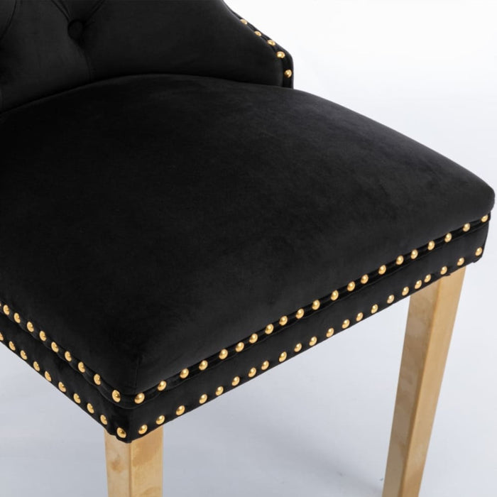 Aaden 2x Velvet Dining Chairs With Golden Metal Legs-black